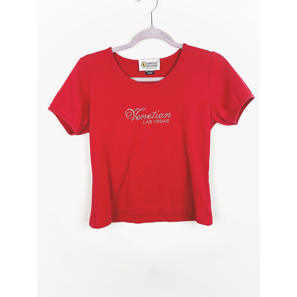 Christine Alexander Vintage Venetian Las Vegas Rhinestone Baby Tee Y2K Medium